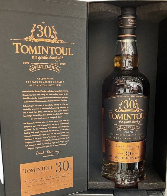 <p>TOMINTOUL 30 YR OLD is a premium Scotch whisky hailing from the Speyside region of Scotland. This exceptional spirit showcases a complex flavor profile characterized by rich notes of dried fruit