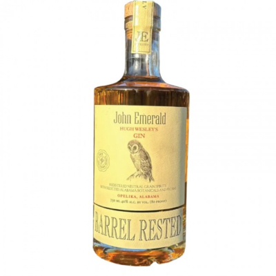 JOHN EMERALD WESLEY'S BARREL GIN is a distinctive spirit crafted in the heart of the USA. It features a complex flavor profile with botanicals including juniper