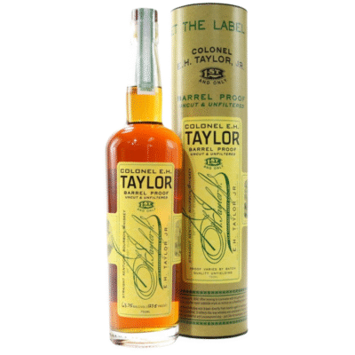E H Taylor Barrelproof Uncut & Unfiltered is a high-proof bourbon hailing from the Buffalo Trace Distillery in Kentucky. It offers a robust flavor profile characterized by rich caramel