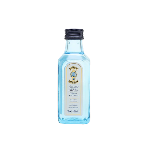 BOMBAY GIN SAPPHIRE 50ML is a premium gin crafted with a unique blend of 10 botanicals