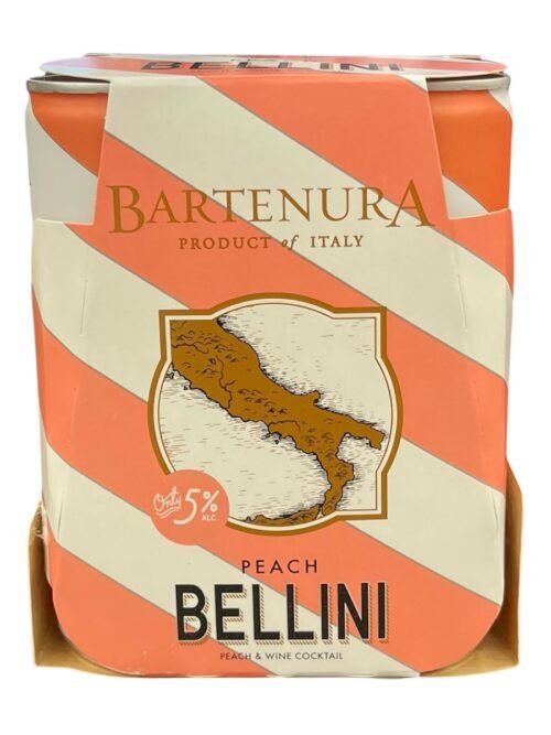 Bartenura Peach Bellini Cans are a refreshing sparkling beverage featuring the crisp and sweet flavor of ripe peaches