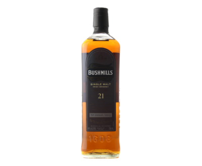 BUSHMILLS 21 YR is a premium Irish whiskey that features a complex flavor profile with notes of fruit cake