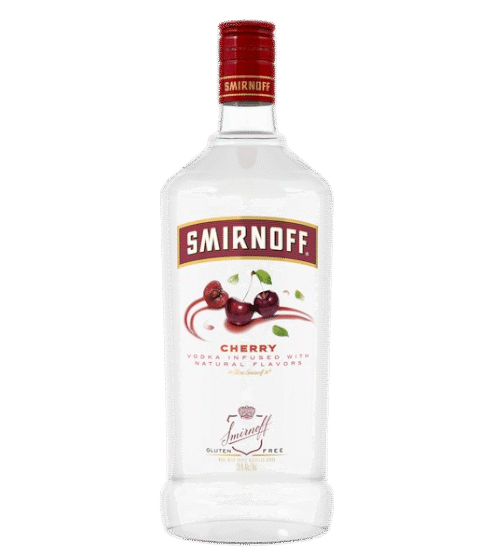 SMIRNOFF CHERRY 1.75L is a flavored vodka that showcases a vibrant cherry essence