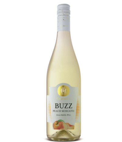 CARMEL BUZZ PEACH MOSCATO is a refreshing wine that features a vibrant flavor profile of ripe peaches