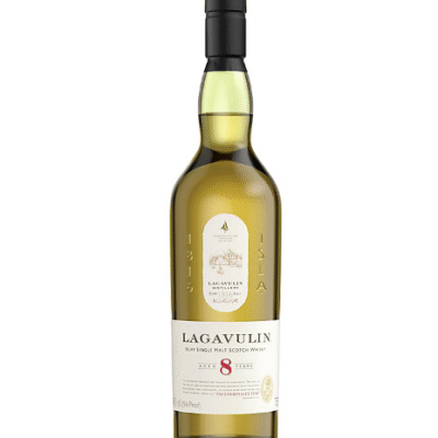 LAGAVULIN 8YR OLD is a single malt Scotch whisky from the Islay region of Scotland. It features a robust flavor profile with notes of peat smoke