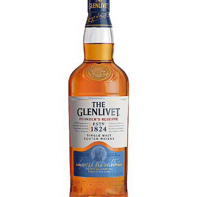 GLENLIVET FOUNDERS RESERVE is a smooth single malt Scotch whisky hailing from the Speyside region of Scotland. It features a blend of fruity flavors