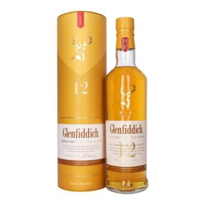 GLENFIDDICH SINGLE MALT 12 AMERICAN OAK is a distinguished Scotch whisky from the Speyside region of Scotland. It features a well-balanced flavor profile with notes of vanilla